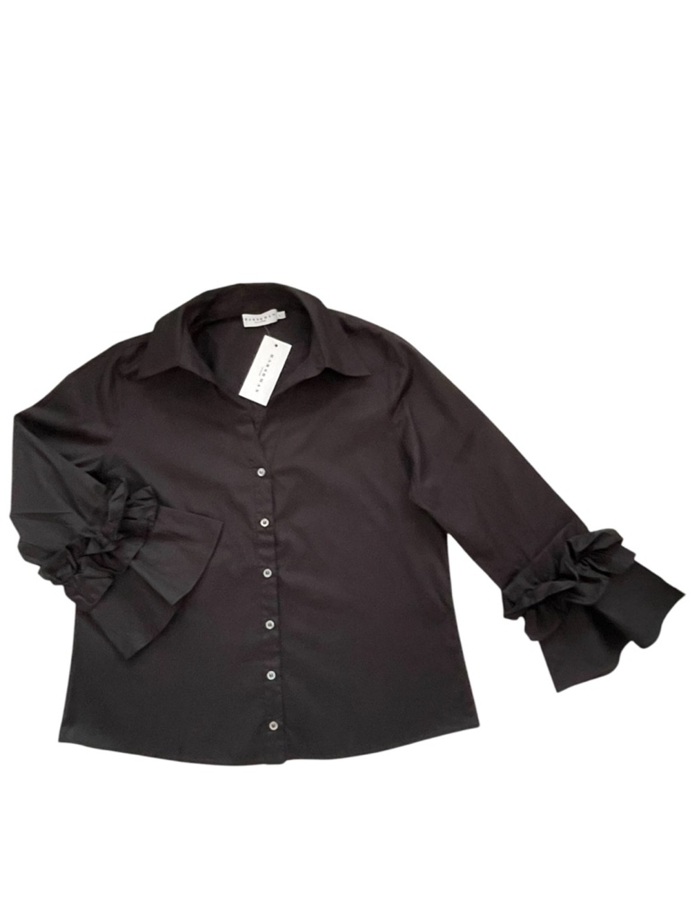 Harshman Women's Black Cotton Selina Blouse with Ruffled Cuff Detail Sz: L NWT - Picture 9 of 13